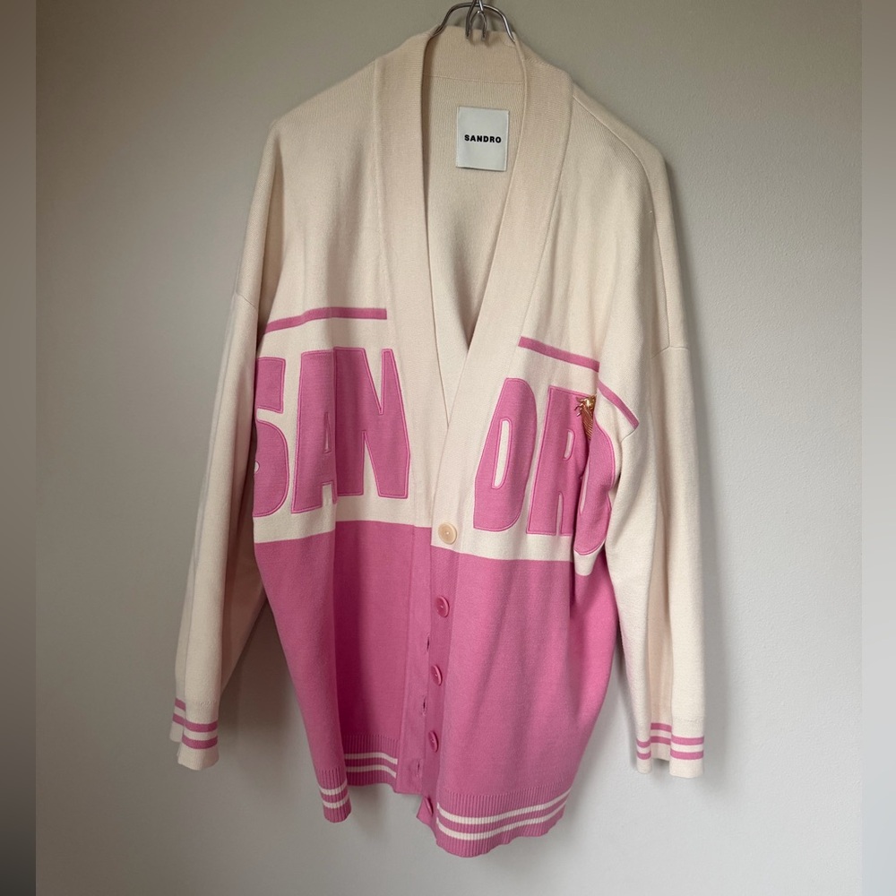 Sandro Pink and Cream knit Cardigan 2 - pin not included - Picture 4 of 9